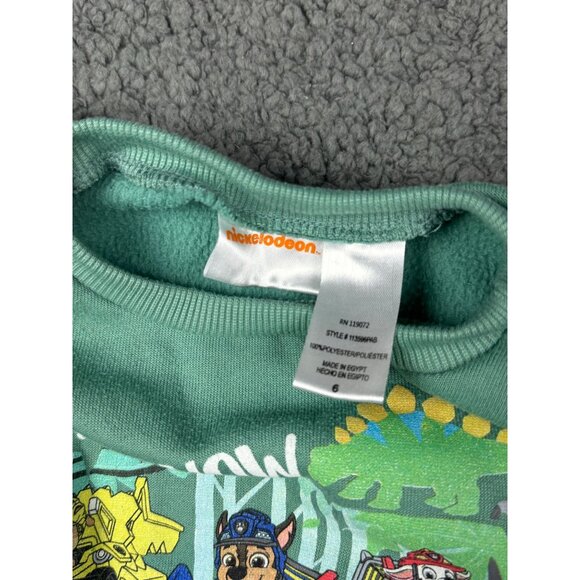 Nickelodeon Paw Patrol Boys 6 Green Sweatshirt Saving Dinosaurs Pullover - Picture 5 of 5